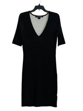 French Connection Black White Dots V-Neck Knit Half Sleeve Midi Dress Size 10